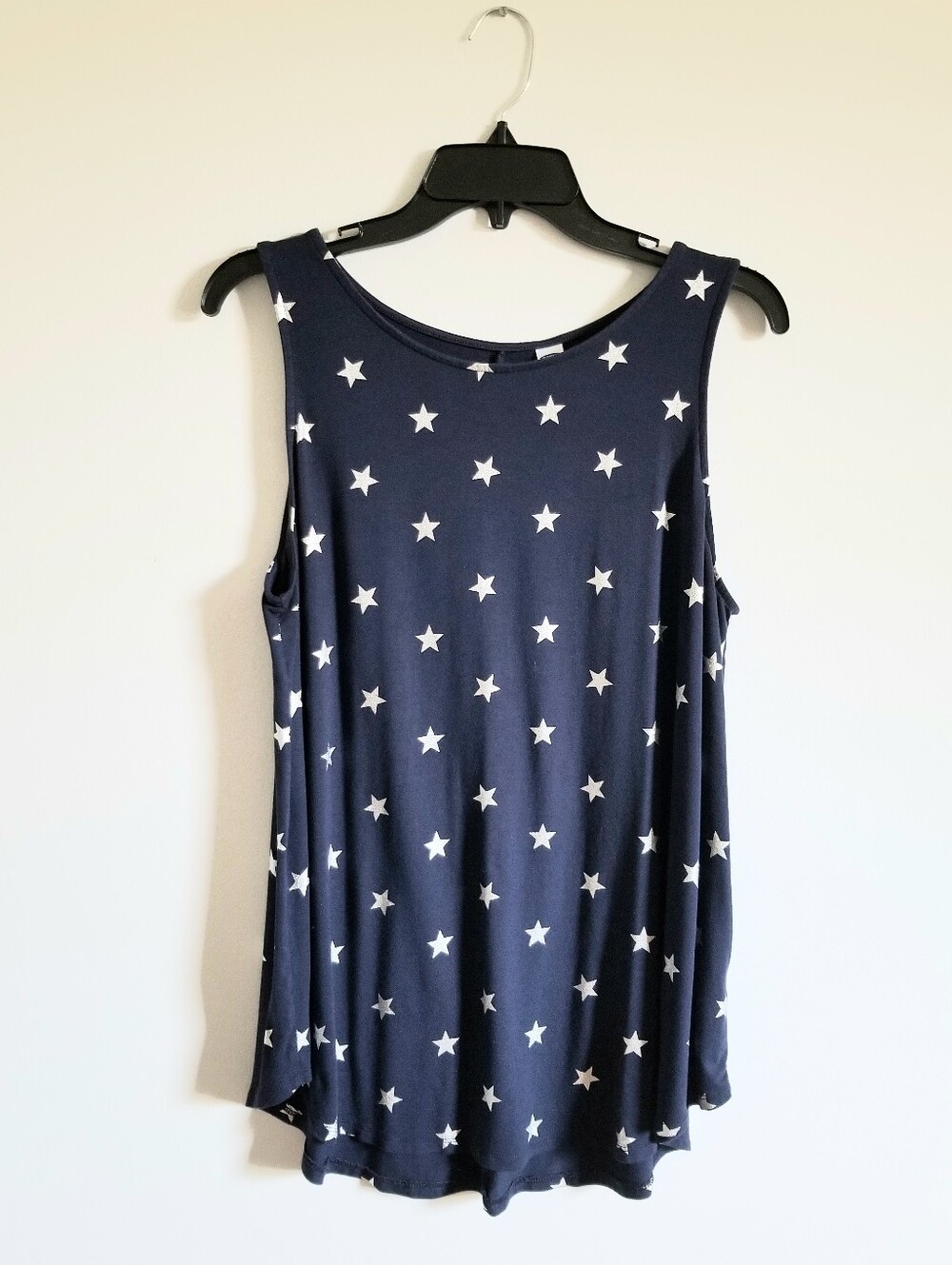 Sleeveless Navy Star Print Tank With Silver Stars